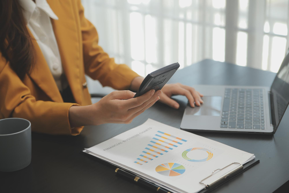 Social Media Marketing Worker in her office